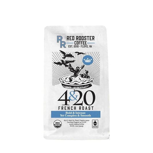 Organic 4&20 French Roast - Roasted by Red Rooster Coffee - Whole Bean Coffee - 12 Ounce Bag