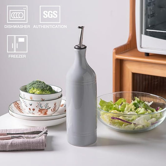 Sweejar Large Ceramic Olive Oil Dispenser Bottle, Opaque Oil Cruet Protects to Reduce Oxidation, Suitable for Storage Vinegar, Soy Sauce & Other Liquids, Pack of 1, 24 Fl Oz(Gray)
