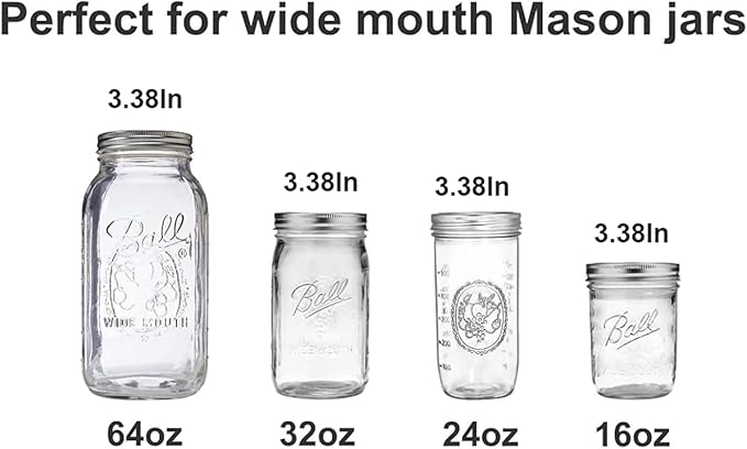 Wide Mouth Mason Jar Honey Pump Dispenser Lid & 4pcs Sticker,Food Grade Plastic pumps and 3.38 Inch Stainsteel Steel Lids Rust Proof Leak-Proof for Jam Ketchup Sauce NO JAR QurHapzy
