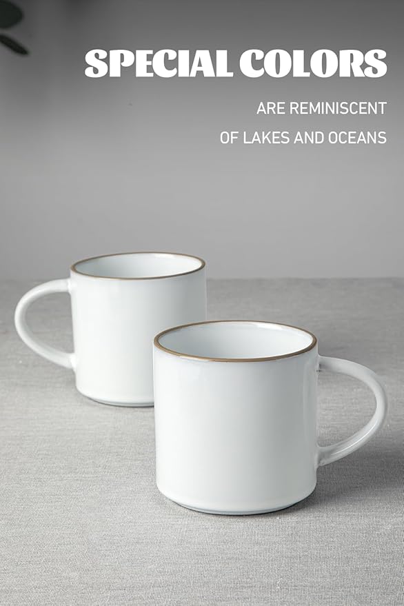 famiware Nature Coffee Mugs Set of 4, 14 oz Coffee Mug Set, Coffee Cups with Handle for Coffee, Tea, Cocoa and Milk, Microwave and Dishwasher Safe, Snowy White