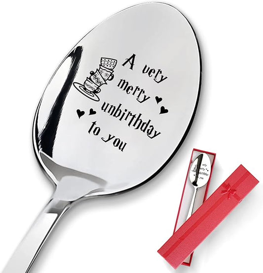 PZJIEAN A very Merry Unbirthday to You Engraved Stainless Steel Spoon, Best Coffee Tea Dessert Spoon Gifts for Coffee Lover Birthday Graduation Christmas