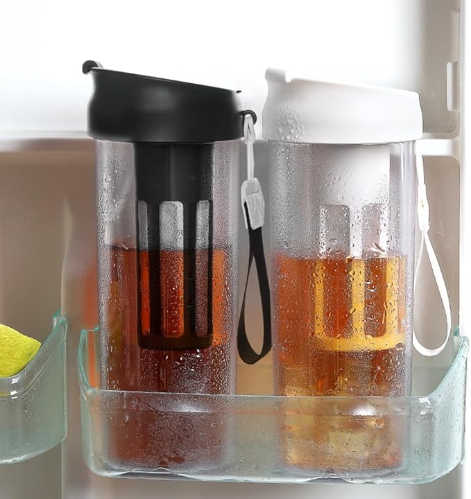 watchget Cold Brew Coffee Maker Travel Tumbler with Soft Silicone Handle Portable Iced Coffee & Tea Infuser with Airtight Lid Cold Brew Travel Cup 17oz/500ml black