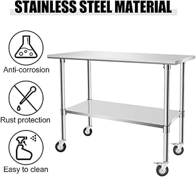 Stainless Steel Table - Metal Table Cart - Commercial Workbench with Caster Wheel - NSF Certified - for Restaurant, Warehouse, Home, Kitchen, Garage,36''x18''