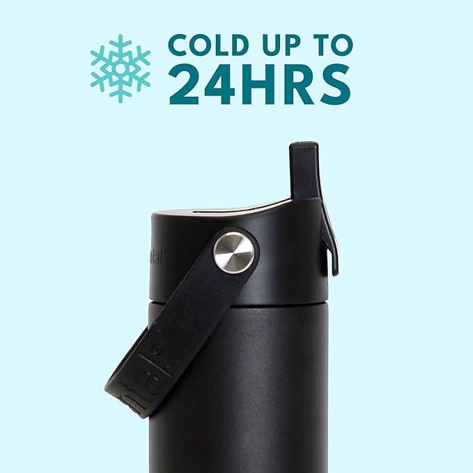 Elemental 24oz Insulated Water Bottle with Straw - 100% Leak-Proof Stainless Steel Core Water Bottles for Travel, Sports and Gym - Double Wall Insulation & BPA Free - Black