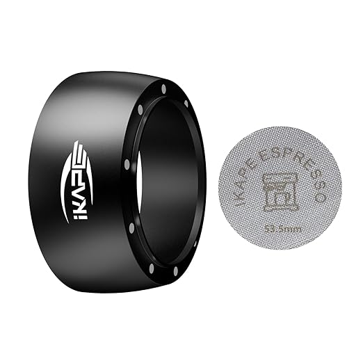 IKAPE Magnetic Dosing Funnel Set, 53MM Espresso Dosing Ring & Puck Screen Kit Compatible with Breville 54MM Bottomless Portafilter - with 8 Small Magnet (Black)