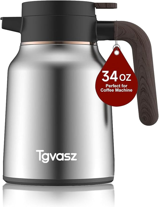 34 Oz Carafes for Hot Liquid, Stainless Steel Insulated Vacuum Thermal Coffee Carafes For Keeping Hot, 1 Liter Coffee Dispenser(silver)