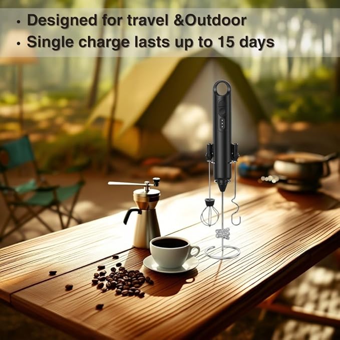 Rechargeable Milk Frother Handheld 3 Speed Coffee Foamer [3 Whisk] Electric Drink Mixer for Latte, Cappuccino, Coffee, Eggs, Hot Chocolate, Protein Black