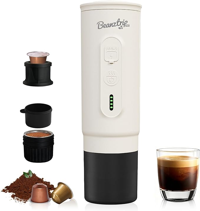 BeanzTrip H02PRO Travel Coffee Maker, Portable Espresso Machine for Camping, 20 Bar Mini Coffee Maker Compatible with NS Capsule & Ground Coffee, 65ML Battery Operated Car Coffee Machines for Travel