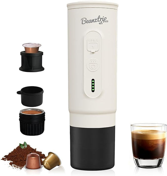 BeanzTrip H02PRO Travel Coffee Maker, Portable Espresso Machine for Camping, 20 Bar Mini Coffee Maker Compatible with NS Capsule & Ground Coffee, 65ML Battery Operated Car Coffee Machines for Travel