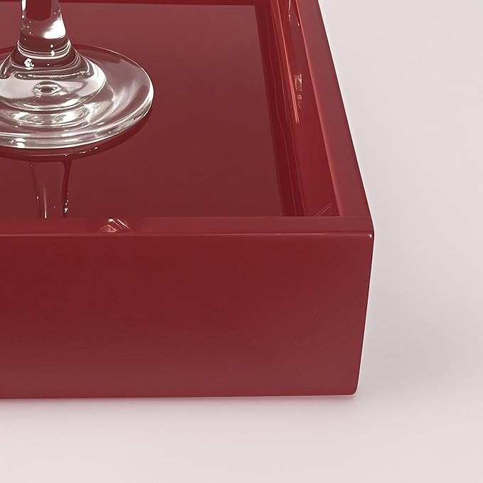 Sturdy 16" Acrylic Serving Tray with Handles - Ottoman Coffee Table Organizer for Food, Tea, Snacks, Vanity & Kitchen Countertop - Multi-Use for Bathroom, Living Room, Bar Parties (red)