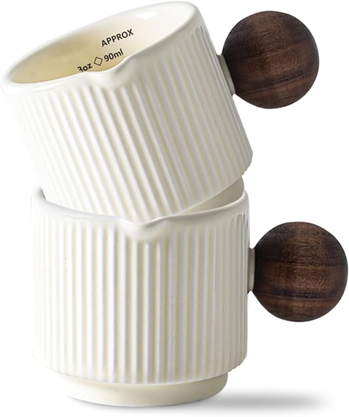 KEMORELA Ceramic Espresso Cups with Spouts & Handles, 3 oz & 90 Milliliter Markings, Espresso Shots, Durable Heat-Resistant Ceramic, Perfect Coffee Accessories for Espresso Lovers (White)