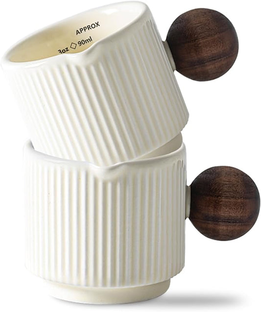 KEMORELA Ceramic Espresso Cups with Spouts & Handles, 3 oz & 90 Milliliter Markings, Espresso Shots, Durable Heat-Resistant Ceramic, Perfect Coffee Accessories for Espresso Lovers (White)