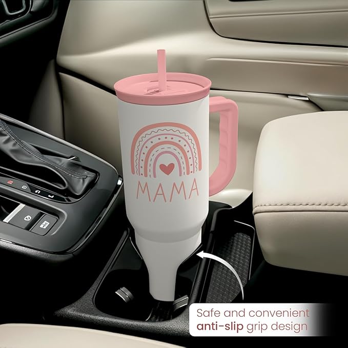 Gift for Mom from Daughter Son - Mama Insulated Stainless Steel Tumbler 40oz with Handle and Straw, Travel Coffee Mug for Mommy Moms - Gifts Idea for Birthday Christmas Mothers Day