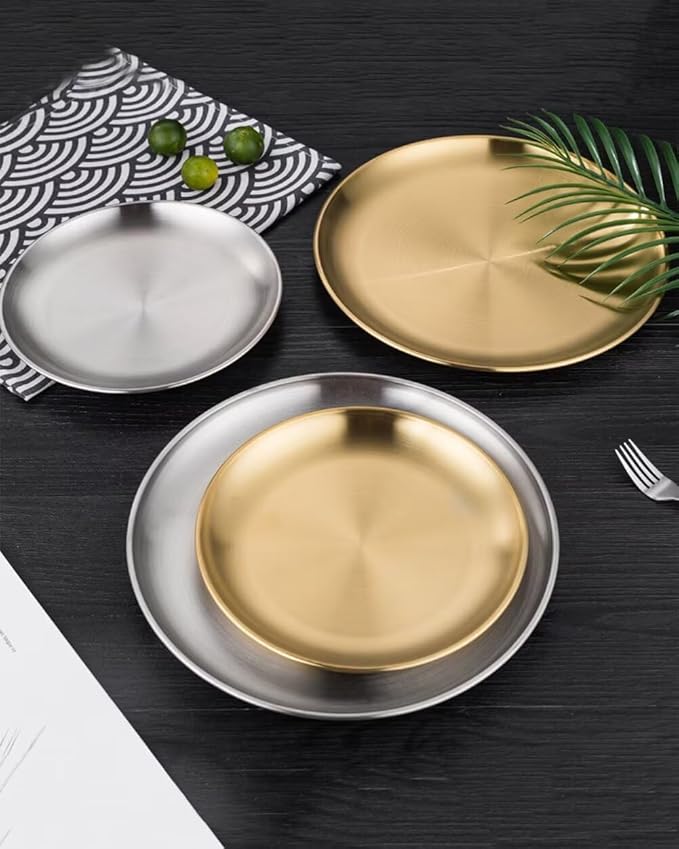 Serving Trays 7.9in Stainless Steel Decorative Tray Round Dessert Trays for Kitchen Wedding Party Coffee Table Silver Dishwasher Safe