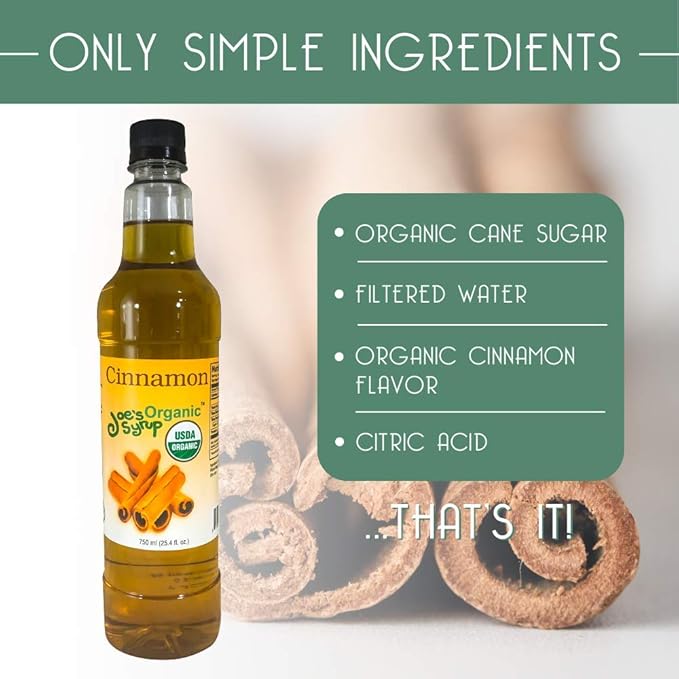 Joe’s Syrup Organic Flavored Syrup, Organic Cinnamon, 750 ml (3 Pack)