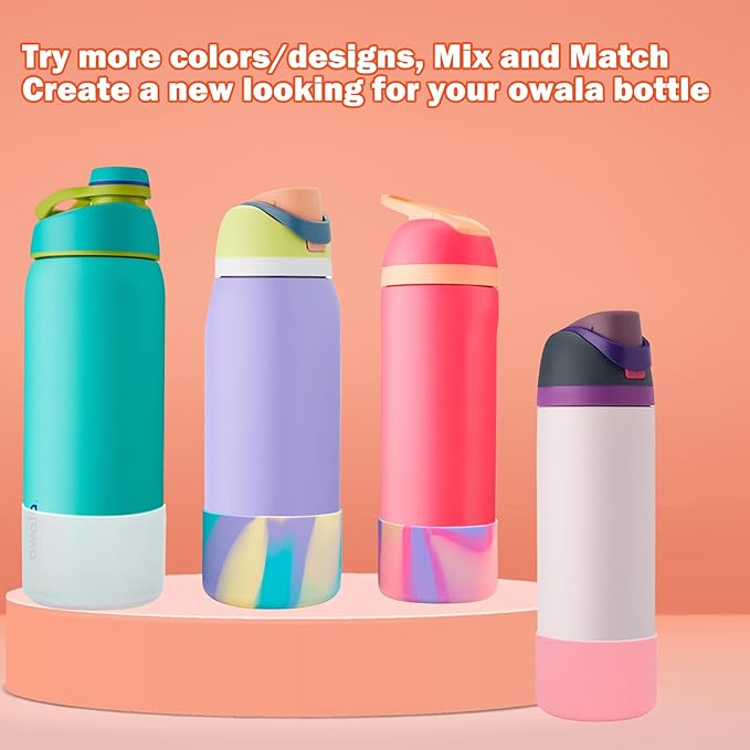 2Pcs Silicone Boot Sleeve for Owala Water Bottle FreeSip Twist and Flip Protective Silicone Bottom Base Bumper for Owala Flask Water Bottle BPA Free, Anti-Slip
