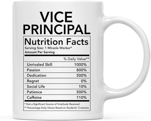 Andaz Press Funny 11oz. Ceramic Coffee Tea Mug Thank You Gift, Vice Principal Nutritional Facts, 1-Pack, Novelty Gag Birthday Christmas Gift Ideas Coworker