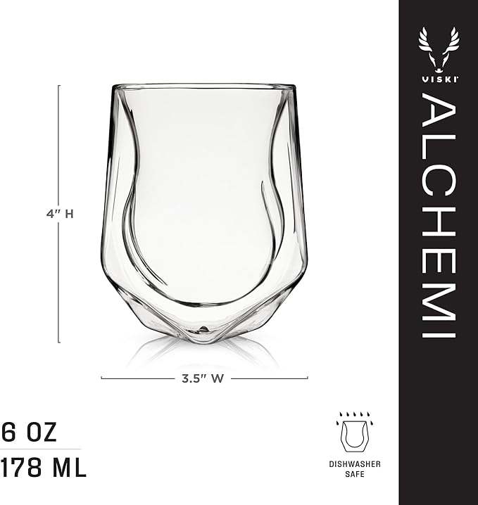 Viski Aerating Whiskey Tumbler, Whiskey Tasting Glass, Double Walled Snifter, Specialty Bourbon Tumbler, Clear Glass, Dishwasher Safe, 6 Oz, Set of 2