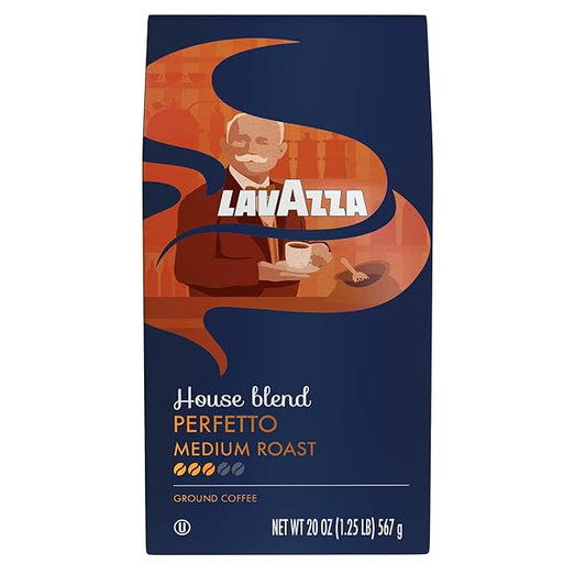 Lavazza Perfetto Ground Coffee Blend, Dark Roast, 20 Ounce, Caramel flavor with Dark and Velvety Texture, 100% Arabica (Pack of 2)