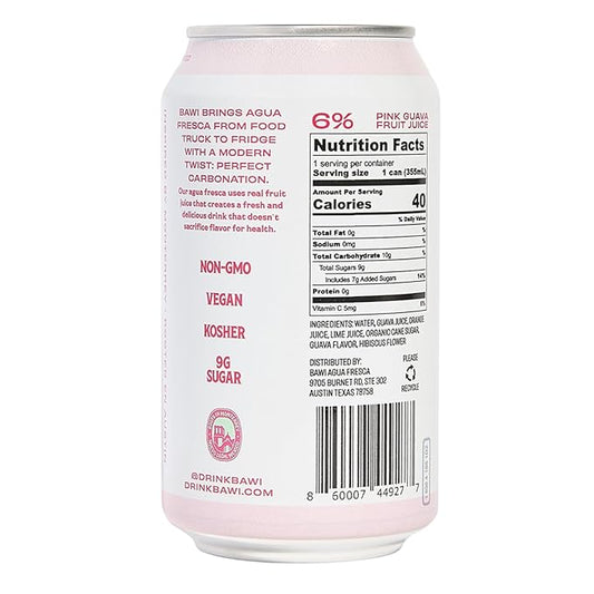 Bawi La Guayaba Sparkling Agua Fresca, Pink Guava with hints of Orange and Hibiscus, 12 Pack, 480 ml