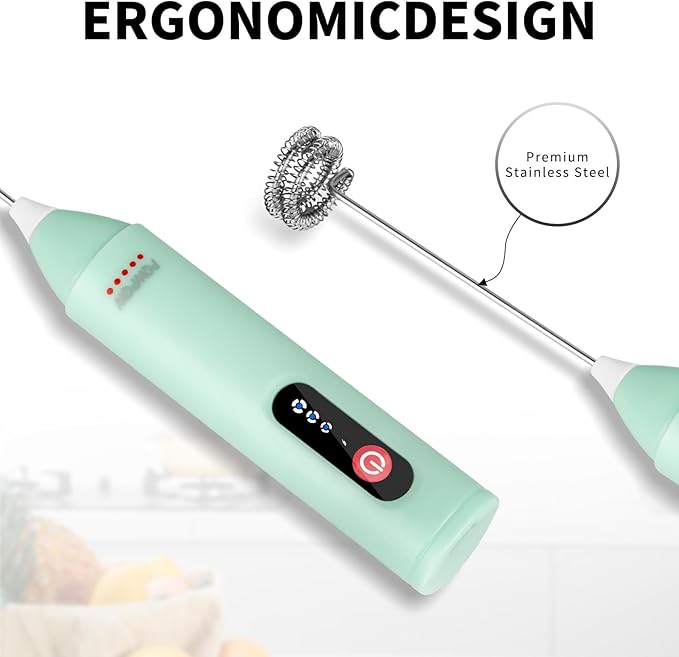 3-Speed Rechargeable Milk Frother for Coffee, Baking & Eggs - USB Fast Charging, Portable Frother Wand for Perfect Foam Every Time! (Light green, 3-Speed & USB Rechargeable)