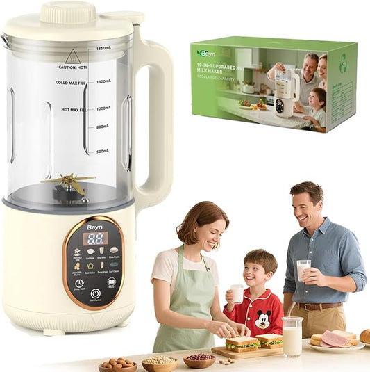 Beyn 10-in-1 Automatic Nut Milk Maker Machine, 60oz Large Capacity with 𝟒𝟖 𝐓𝐢𝐭𝐚𝐧𝐢𝐮𝐦 Blades & Self-Cleaning. for Homemade Almond, Soy, Oat Milk, Milkshake - Delay Start & Keep Warm Functions
