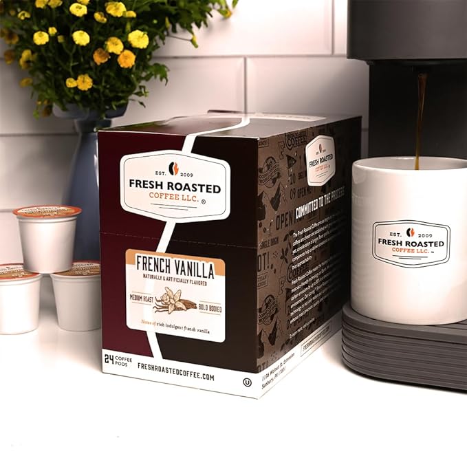 Fresh Roasted Coffee, French Vanilla, Flavored Coffee Pods, 72 Count