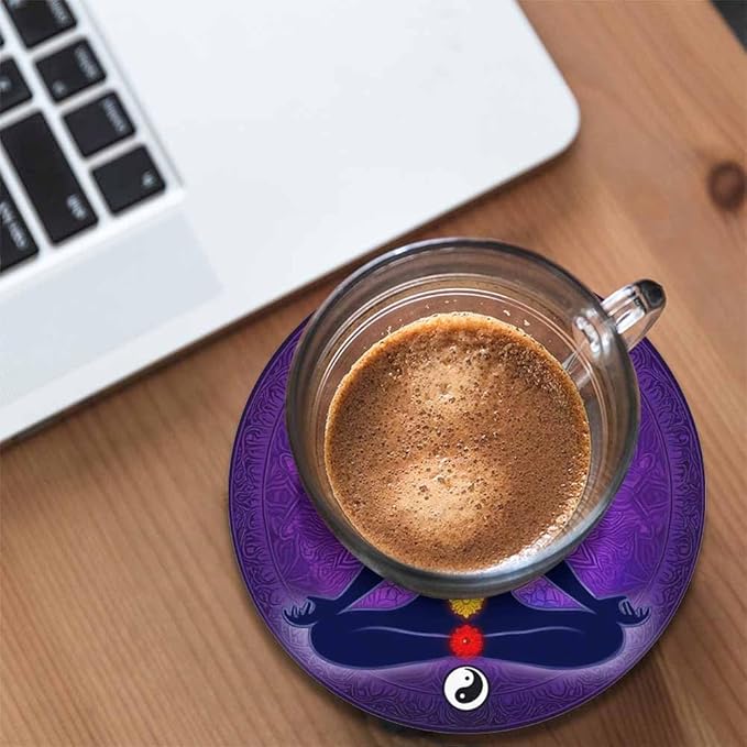 Meditating Woman in Lotus Pose Cup Coasters Set of 2 Aura Glow Spiritual Colorful 9 Chakras Mandala Wooden Table Apartment Decor 100% Diatomite for Drinking Glasses,4 Inches