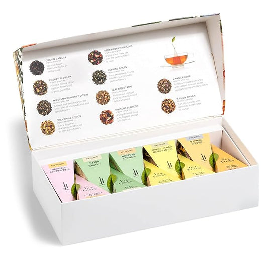 Tea Forte Premium Petite Presentation Box Gift Set Sampler, 10 Count, 2 of Each Blend Individually Wrapped Handcrafted Pyramid Infuser Bags, Jubilee Tea