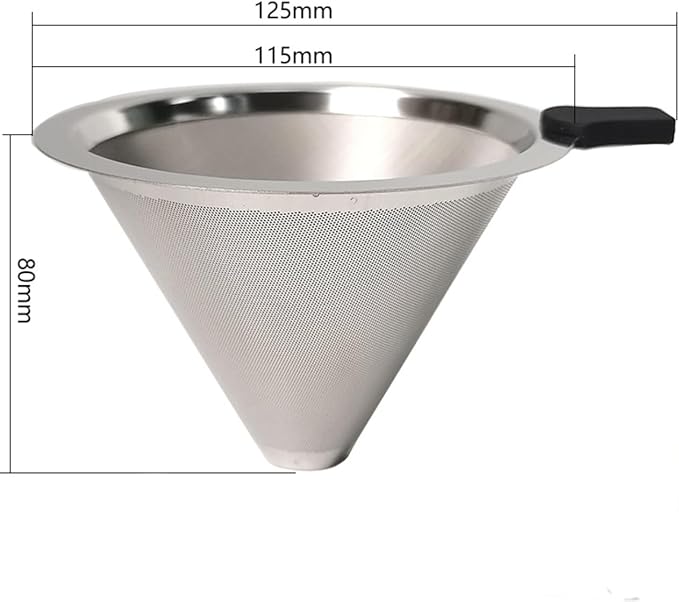 Reusable Permanent Paperless Coffee Pour-Over Dripper, Double-Layer 800-Mesh Stainless Steel, Fits Oval Containers, with Brush, 2-3 Cups for Home Travel Camping