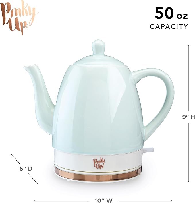 Pinky Up Noelle 1.5 L Ceramic Gooseneck Spout Electric Tea Kettle with Temperature Control - Cordless Design for Boiling Water Pot, Mint, Rose Gold