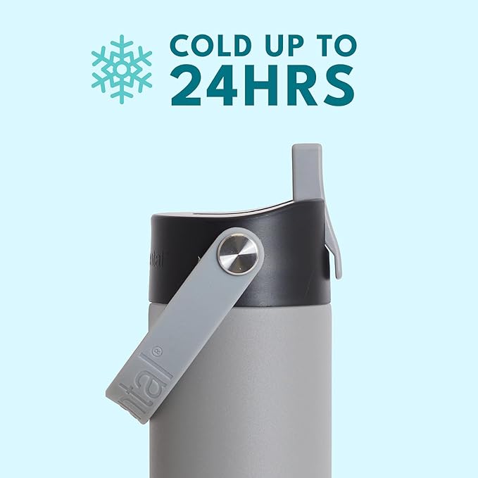 Elemental 24oz Insulated Water Bottle with Straw - 100% Leak-Proof Stainless Steel Core Water Bottles for Travel, Sports and Gym - Double Wall Insulation & BPA Free - Graphite