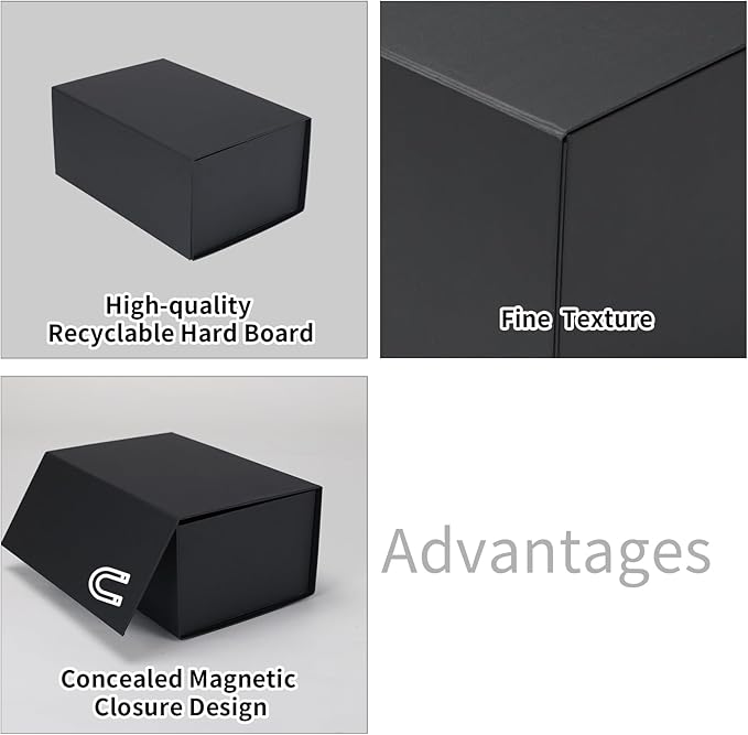 Ditwis 4 Pack 9x6x4 Inches Gift Boxes with Magnetic Closure Lids, Black Magnetic Box for Wedding, Groomsmen Bridesmaid Proposal, Birthdays, Mother's Day