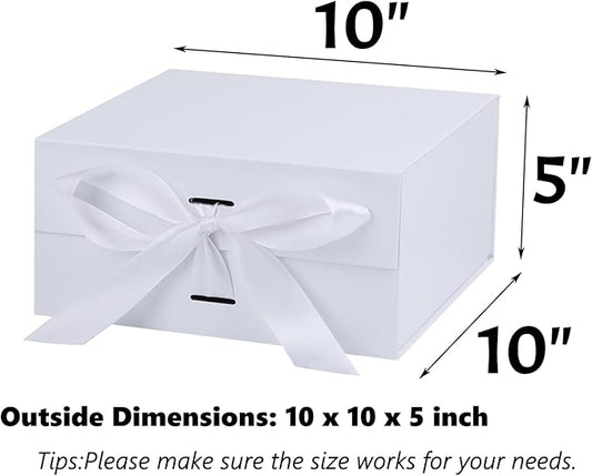 OEMVALATY White Gift Box,10x10x5 Inches Gift Boxes with Lids for Presents with Magnetic Closure and Ribbon for Wedding,Storage,Birthday