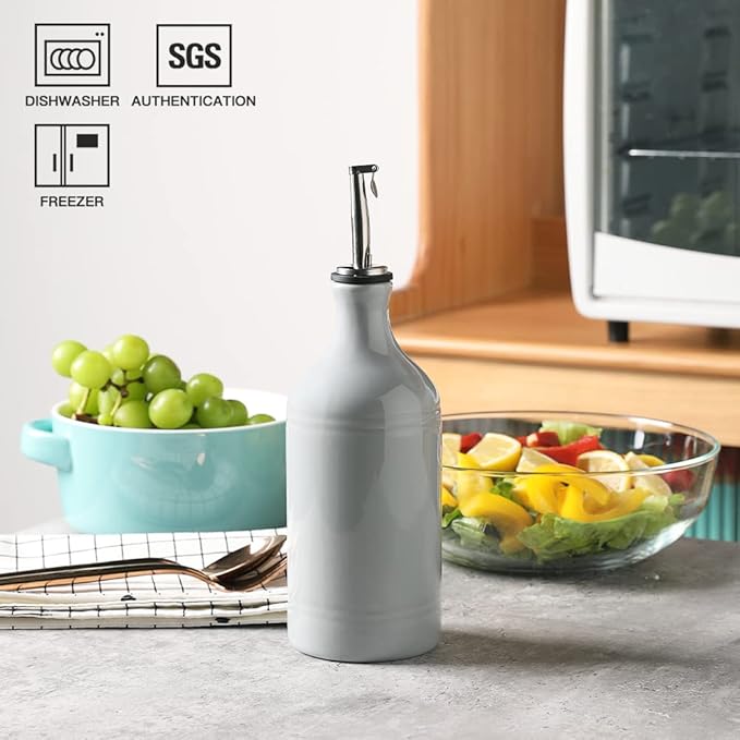 Sweejar Ceramic Olive Oil Dispenser Bottle, Opaque Oil Cruet Protects to Reduce Oxidation, Suitable for Storage Vinegar, Coffee Syrups & Other Liquids, Pack of 1, 15.5 Fl Oz(Gray)