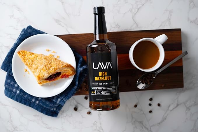 LAVA Premium Hazelnut Syrup, Natural Hazelnut Coffee Sweetener, 33.8oz (1-Liter), Made with 100% Sugar, No Artificial Sweeteners, Flavors, or Colors. (1-Pack)