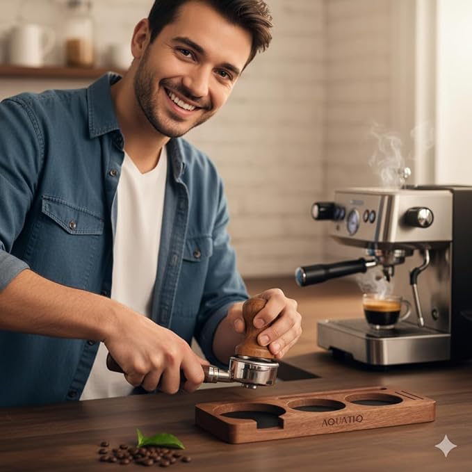 51-58 mm Compact Espresso Tamping Mat - Wooden Coffee Tamping Station - Gift for Espresso Lovers, Accessories for Baristas
