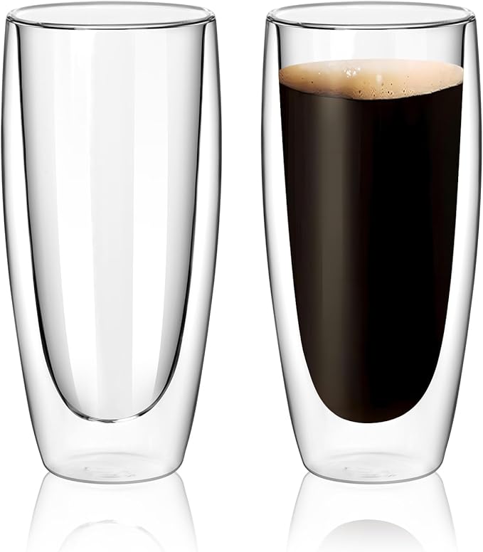 18.5oz Glass Coffee Mugs Set of 2, Double Walled Espresso Cups for Latte Cappuccino Cocoa Milk Cafe Juice, Clear Glass Tea Cup Set Glassware Gift for Christmas Birthday (18.5oz-2Pack)
