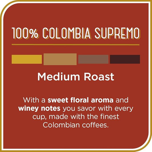 Don Francisco's 100% Colombia Supremo Ground Coffee, Medium Roast – 100% Arabica Coffee, 12 oz Bag