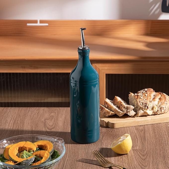 Sweejar Large Ceramic Olive Oil Dispenser Bottle, Opaque Oil Cruet Protects to Reduce Oxidation, Suitable for Storage Vinegar, Soy Sauce & Other Liquids, Pack of 1, 24 Fl Oz(Teal Green)