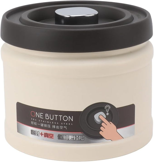 Vacuum Kitchen Seal Canister, Stainless Steel Pressed Airtight Food Storage Container, Flour/Coffee/Beans Tea/Grains/Sugar/Biscuits Metal Food Storage Canister, Tea Canisters(750ML Beige)