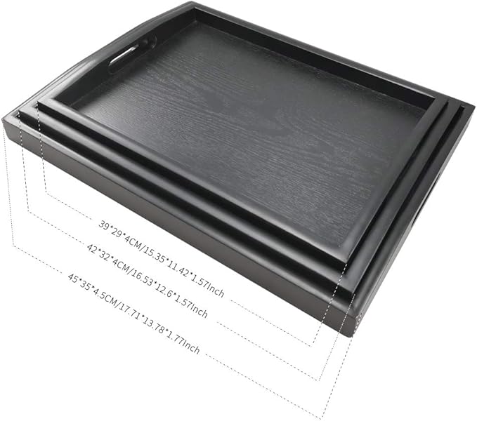 Rectangular Serving Breakfast Tray - Black Wood Tray Wooden Food Tray (Medium)