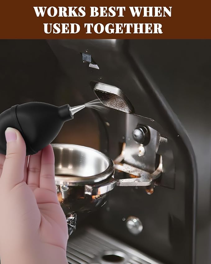 3 Pcs Portafilter Espresso Kit – Ebony Bristle Coffee Brush, Coffee Grinder Brush & Air Blower – Espresso Tool Kit for Machine, Grinder, Countertop