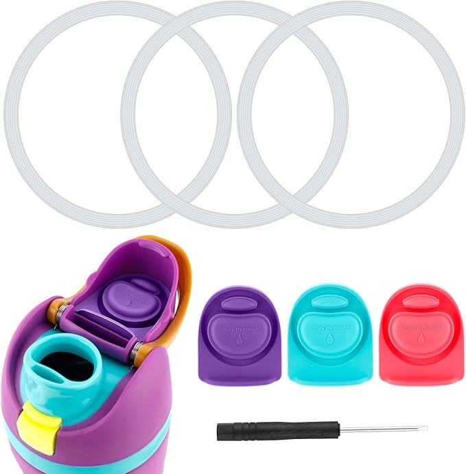 3pcs Bottle O Seal Ring & 3pcs Gasket Replacement Stopper for Owala FreeSip Cap, Silicone Water Bottle Plug Stopper BPA Free Top Lid Mouth Parts Compatible with Owala FreeSip 24oz 32oz