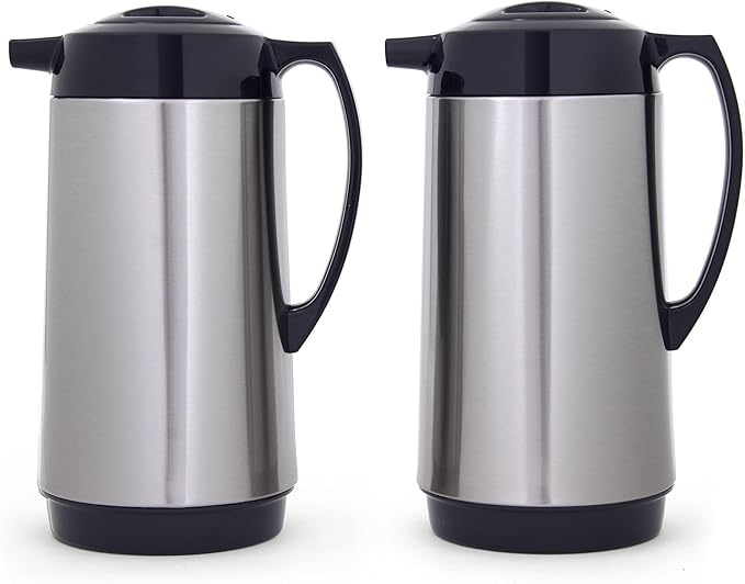 Copco Stainless Steel Insulated Carafes, Large Capacity Each For Serving, Set Of 2, 1 Quart, Silver