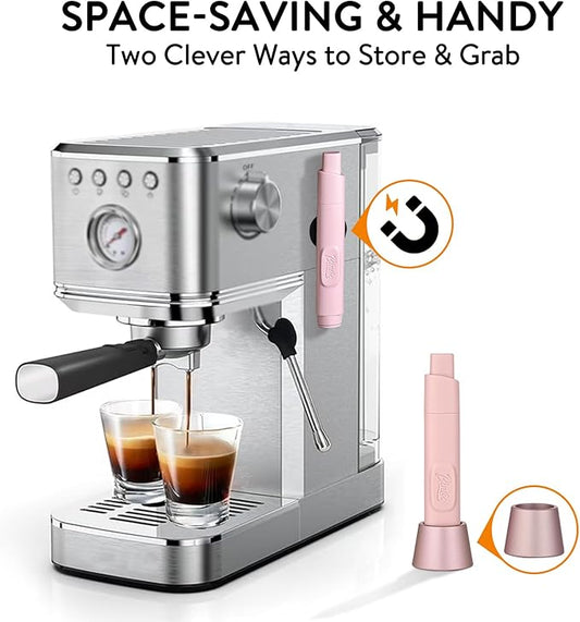 Retractable WDT Tool Espresso Distribution Tool - Coffee Distributor Espresso Stirrer for Barista with Storage Stand & Extra 6 Replaceable Needles (Pink)