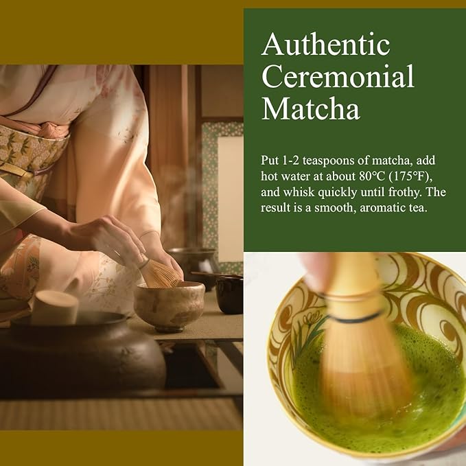 JEAU CHAU Premium Uji Matcha Powder from Kyoto, Japan (3.5oz/100g. 50 servings per bag) Vivid Green Ceremonial Quality Taste, for Lattes & Baking