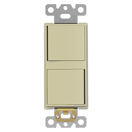 ENERLITES Double Paddle Rocker Decorator Switch, Gloss Finish, Ground Terminal, Clamp-Type Wiring, Copper Wires Only, Single Pole, Residential/Commercial Grade, 15A 120-277VAC, 62834-I, Ivory