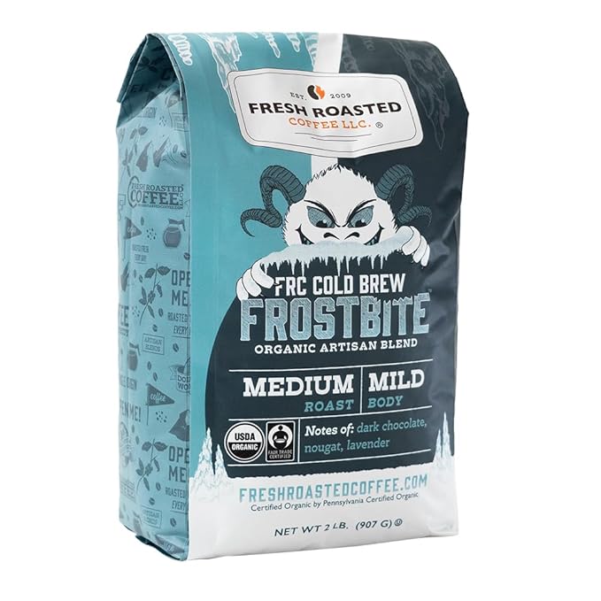 Fresh Roasted Coffee, Organic Frostbite Cold Brew | Mold & Myco 3rd Party Tested, USDA Organic, Kosher | Medium Roast | 2 lb Whole Bean