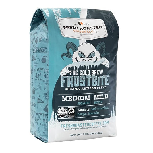 Fresh Roasted Coffee, Organic Frostbite Cold Brew | Mold & Myco 3rd Party Tested, USDA Organic, Kosher | Medium Roast | 2 lb Whole Bean